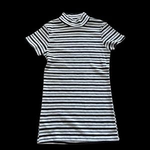 Black and White Stripe Mock Neck Short Sleeve Top